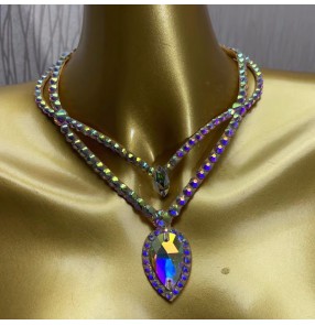 Latin salsa dress compeititon dance necklace for women girls bling neck decoration with gemstones for lady